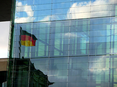 germany flag, flag, mirroring, facade, building, architecture, germany