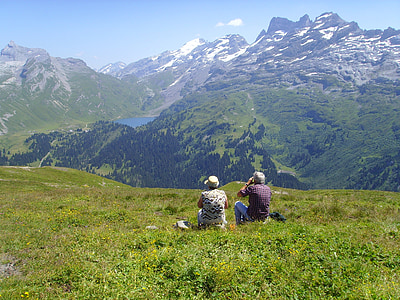 hiking, wanderer, observation, mountains, alpine, click, quiet