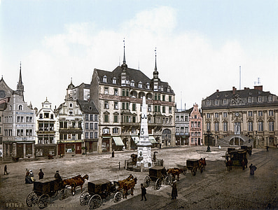 кметството, Конят файтон, Бон, 1900 г., photochrom, пазар