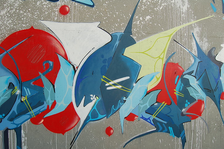 blue, red, white, illustratiob, art, grunge, murales