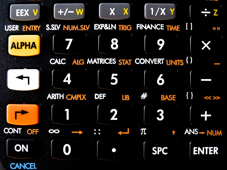 Kalkulator, nøkler, betale, input-tastene, inngang, vitenskap, matematikk