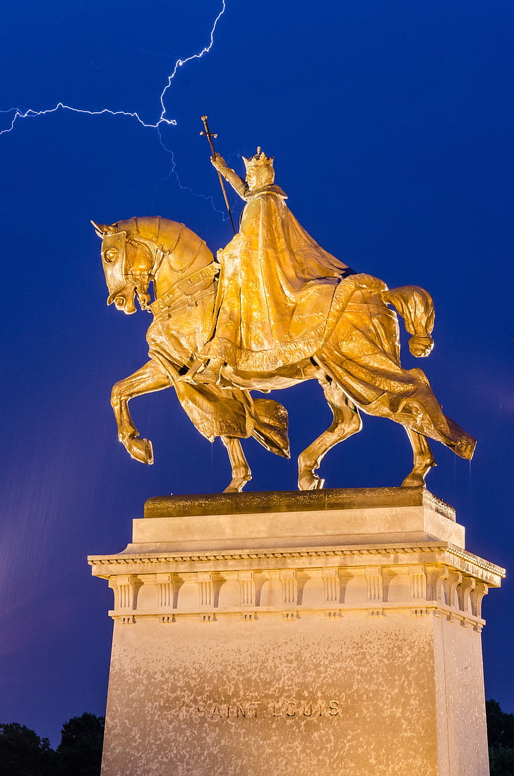 statue, french king louis ix, france, lightning, storm, sky, electricity