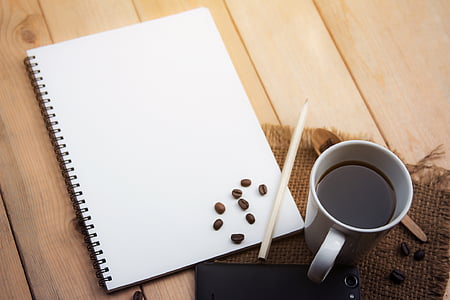 Etusivu, Työpöytä, kahvi, lyijykynä, pavut, Notebook, Puhelin