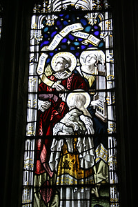 stained glass window, st michael's church, sittingbourne, memorial window, martyrs, st cecilia, portative organ