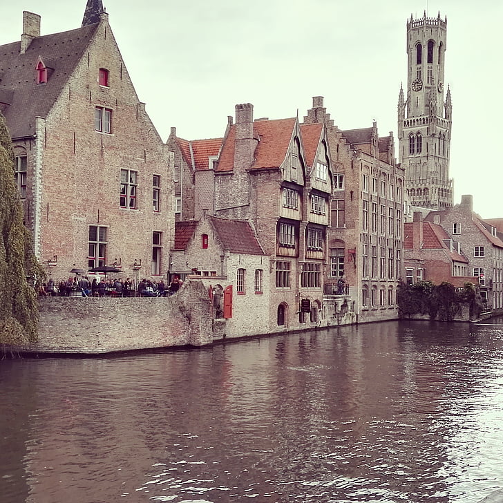 canal, Bruges, riu, tardor, ciutat, Bèlgica