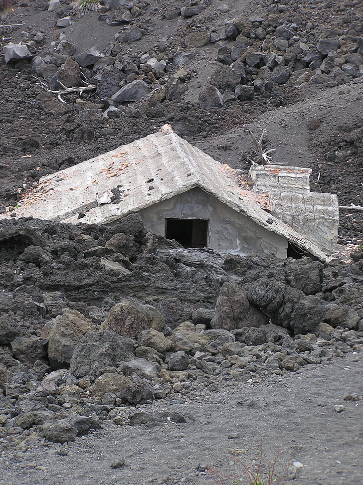 MT etna, lava, neddykket hus
