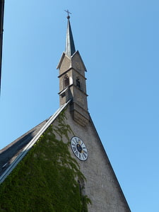 bürgerspital church, church, steeple, church clock, hospital church, roman catholic, parish church