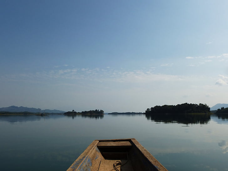 Laos, jezero, voda, loď, Příroda, nálada, odpočinek