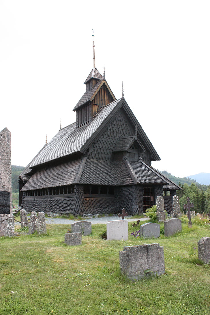 stave, norway, church, graveyard, three church, wooden, old church