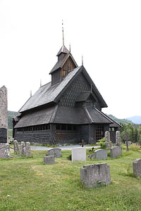 donga, Norvégia, templom, temető, három templom, fa, régi templom