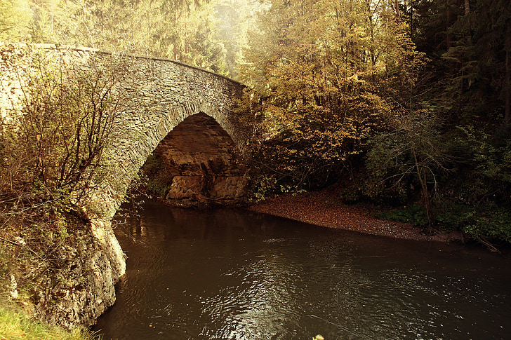 Ponte, autunno, fiumi, che scorre, acqua, flussi di, natura