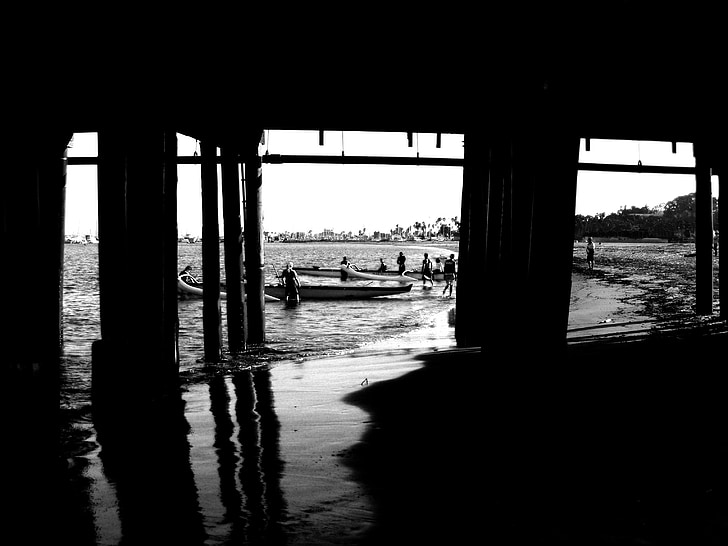 Santa monica pier, Californie, équipe d’aviron, plage, océan Pacifique, eau, océan