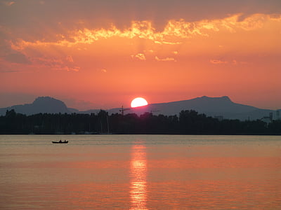 solnedgang, humør, Bodensjøen, Lake, vann, kveldslys, romantikk