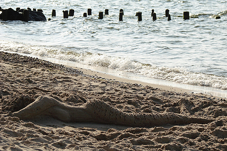 mer, sable, art, sculpture, l’Europe, mer Baltique, vacances