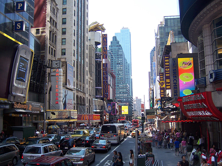 Nova Iorque, cidade, ocupado, edifícios, rua, Carros, pessoas