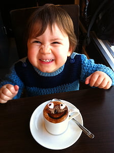 幼児, かわいい, 子供, カフェ, ホット チョコレート, 楽しい食品, マシュマロ