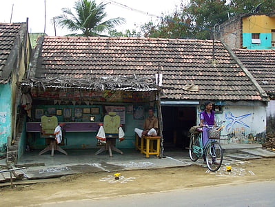 Kapper, dorp, India, wielrenner, schoolmeisje, culturen, Azië