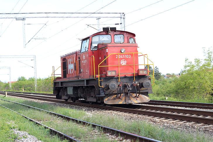 red locomotive, railway, engine, transport