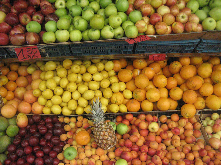 vaisių, citrina, citrusinių vaisių, ananasų, vitaminai, rinkos, vaisiai