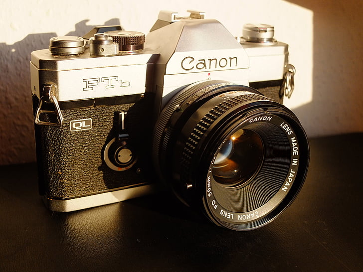 Canon, analóg, kamera, lencse, fotózás, Fénykép, régi
