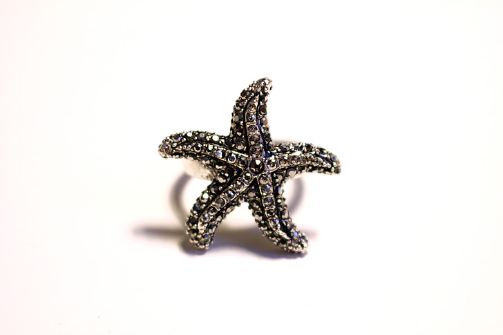 starfish, ring, precious stones, silver, jewelry, fashion jewellery, precious