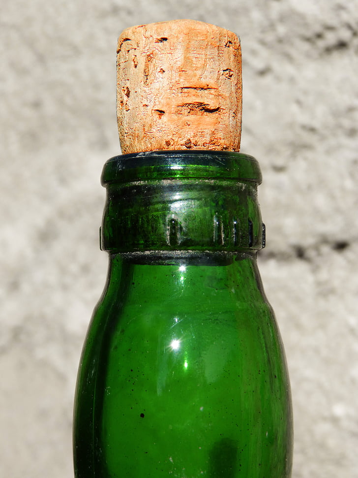 bottle, cork, bottle neck, green glass