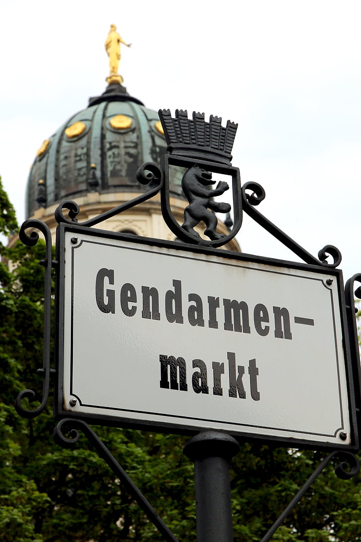 Gendarmenmarkt, Berlīne, Parīzes baznīcas, dome, ēka, Vācija, ielu zīmes