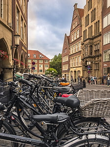 città münster, biciclette, città in bicicletta, mercato principale, biciclette, Amsterdam, Paesi Bassi