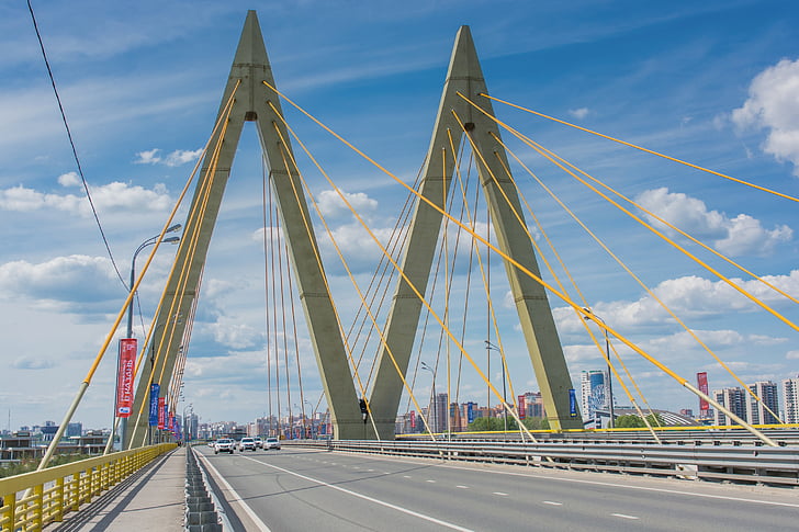 ponte, pilões, Millennium, Kazan, estrada