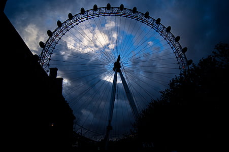 London eye, London, kapitala, Velika Britanija, prideva, oblaki, sence