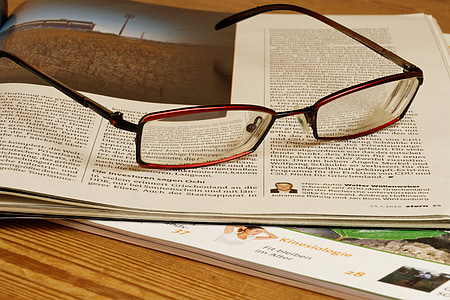 newspaper, glasses, read, education, pen, filler, wood
