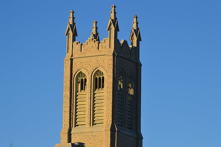Dzwonowa wieża, Kościół, błękitne niebo, Architektura, religia, budynek, chrześcijańskie