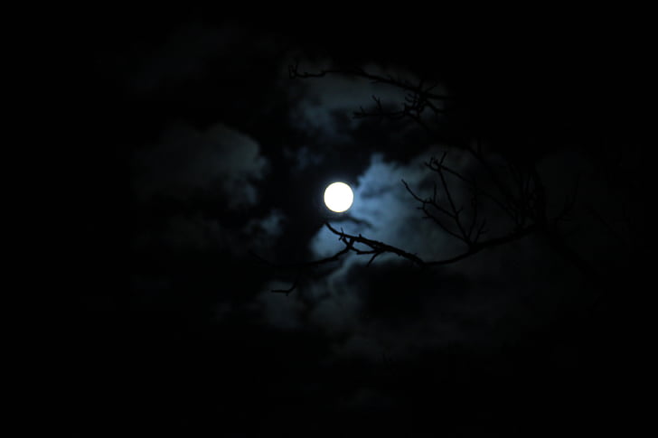 Нощем, Луната, пълнолуние, тъмно, облак, лунна светлина