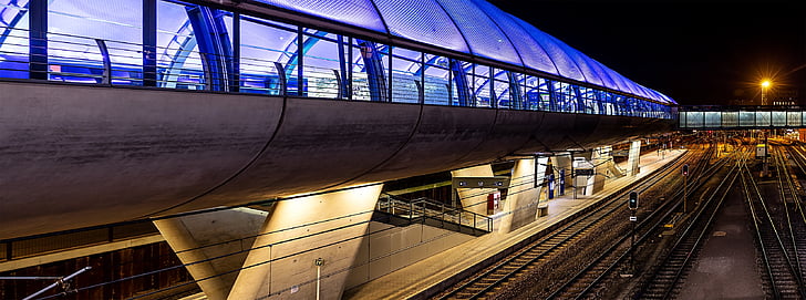 Stazione ferroviaria, sembrava, fotografia di notte, Gleise, ferrovia, piattaforma, rotaie ferroviarie
