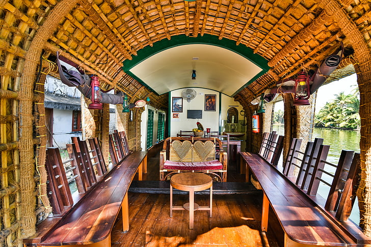 Houseboat, perahu, air, Kerala, India, alam, kelapa