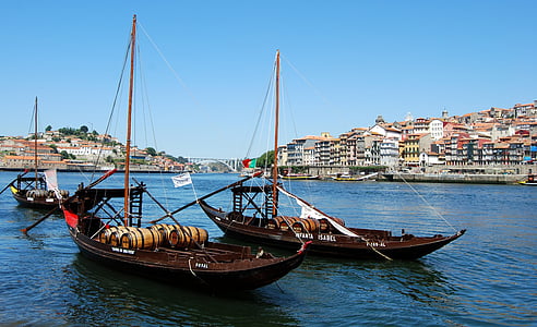 loďou, Staroveké, barel, Oporto, Portugalsko, rieka, víno