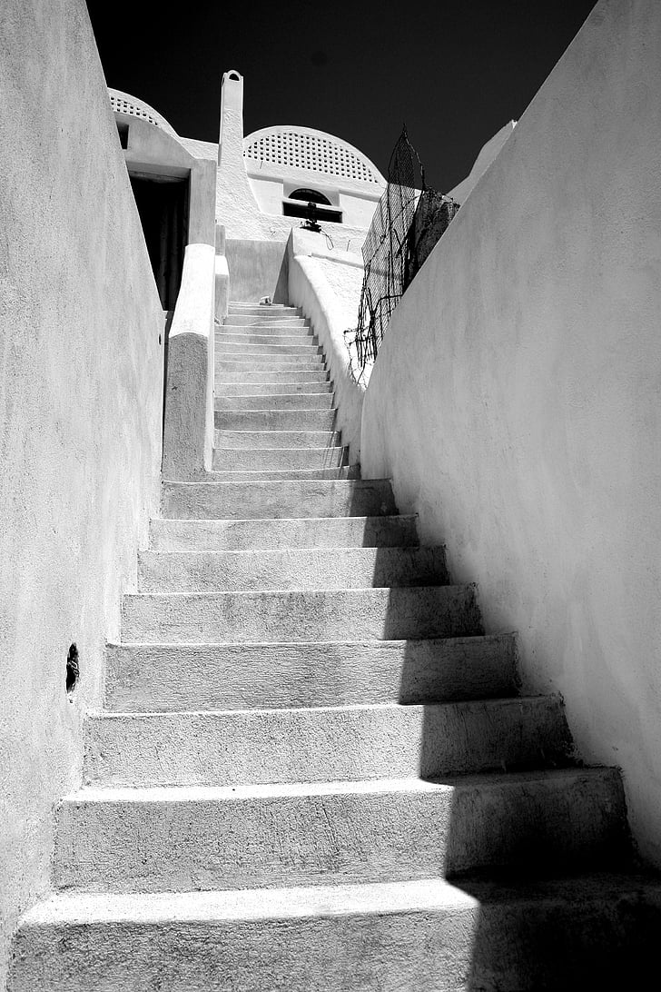 staircase, black and white, perspective