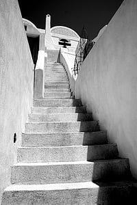 escalera, blanco y negro, punto de vista