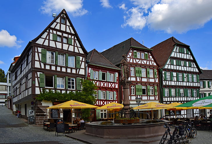 Bretten, Baden-württemberg, Jerman, kota tua, truss, fachwerkhaus, pasar