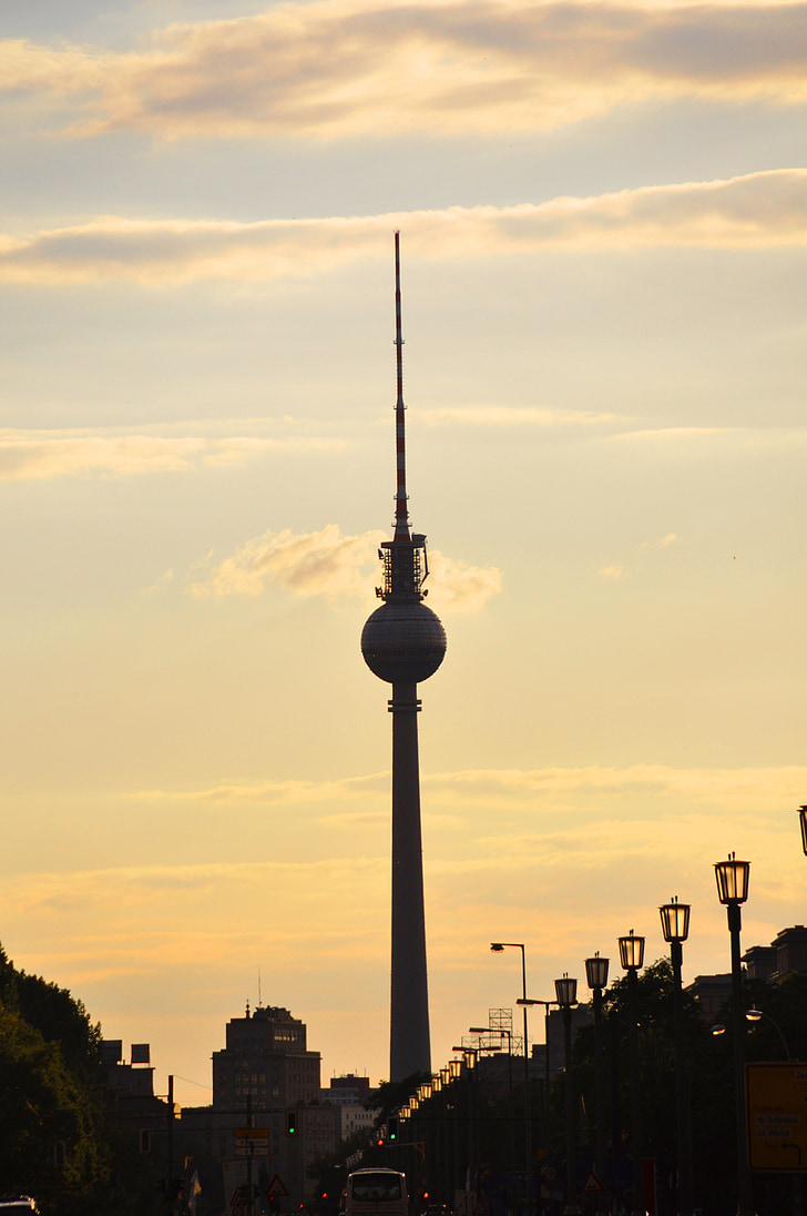 TV-toren, Berlijn, Midden, kapitaal, zonsondergang, het platform