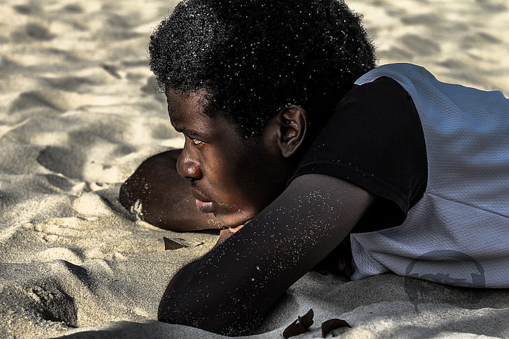 muž, písek, Afro, muž, černá, pláž, zaměření