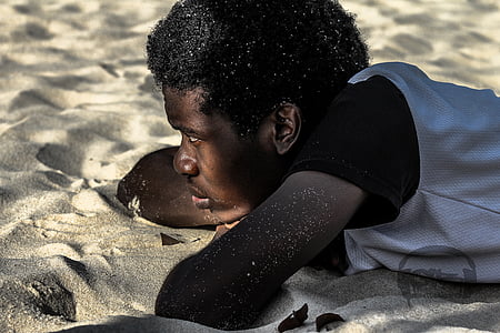 людина, пісок, афро, Самець, чорний, пляж, фокус