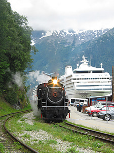 Alaska, Skagway, lokomotiva, parna lokomotiva, spomenik, Parni kotli, zlata mrzlica