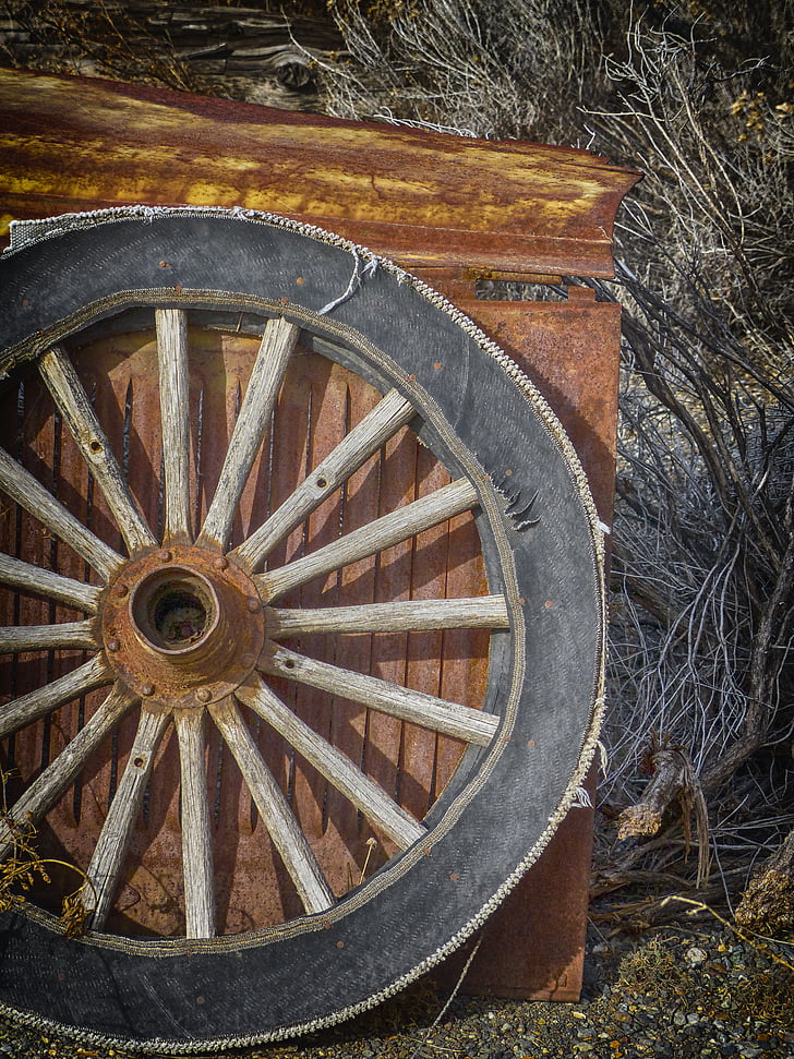 Wagon wheel, gamla, trä, hjulet, Vintage, konsistens, grunge