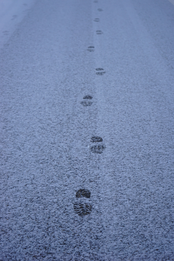 jälkiä, lumi, Road, pois, entlange niin, jalanjäljet, uusintapainos