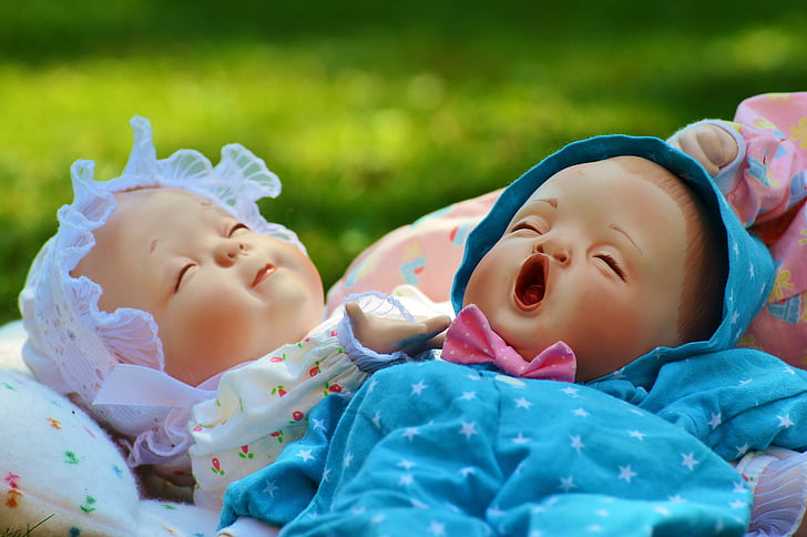 dojenčki, dve, spanja, zaprte oči, mirno, srčkano, dojenčka
