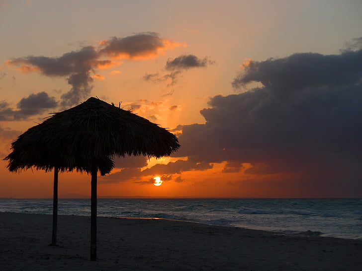 Cuba, platja, Carib, Atlàntic, Mar, oceà, posta de sol