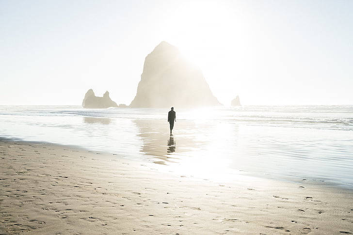 person, Walking, Seashore, dagtimerne, Beach, Ocean, Sunset