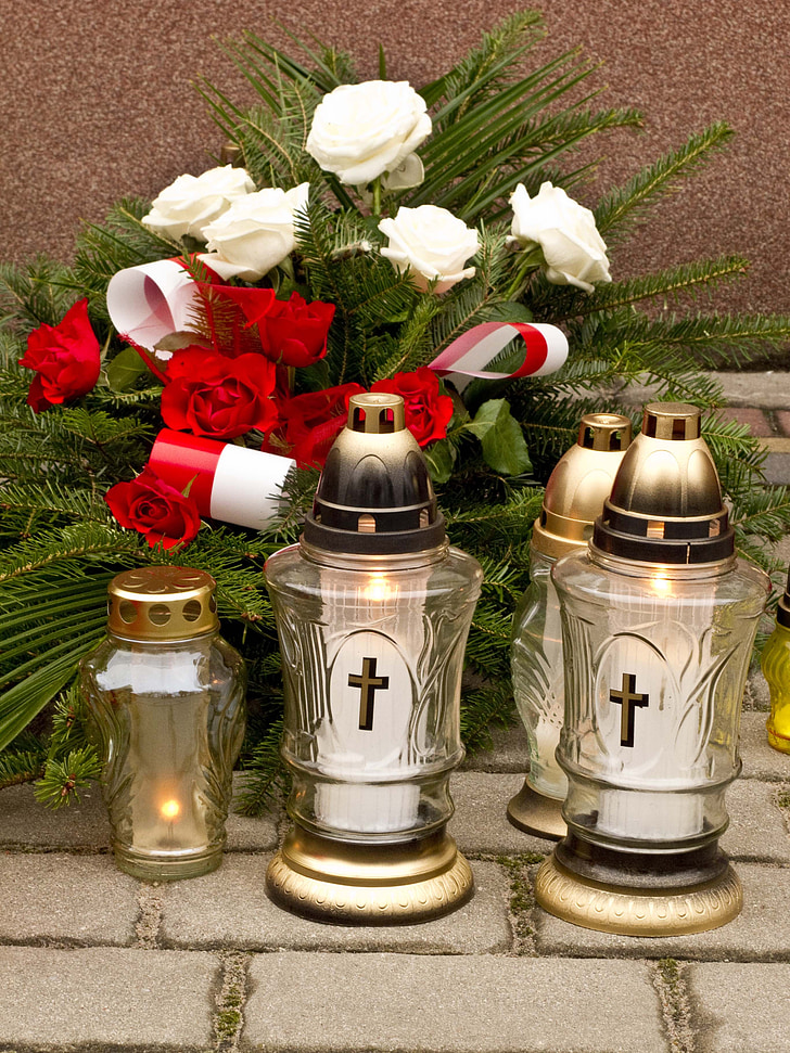 cimetière, lanternes, cimetière, fleurs, bouquet, religieux, christianisme