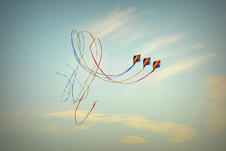 wind kite, blue sky, air, clouds, looping
